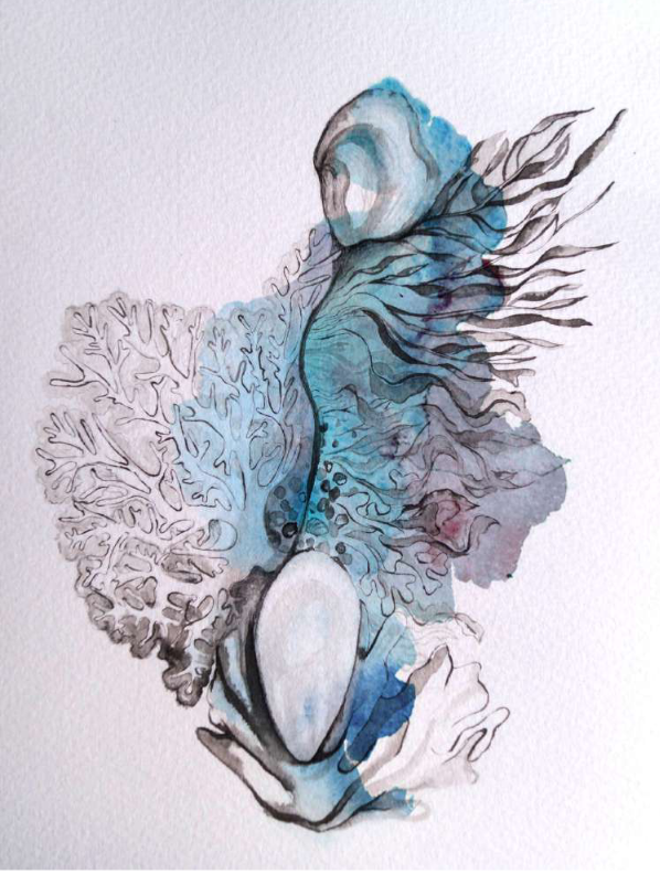 “... quizás el océano se convierta en mi cómplice”... Ilustración por la autora para su cuento Espejismos.